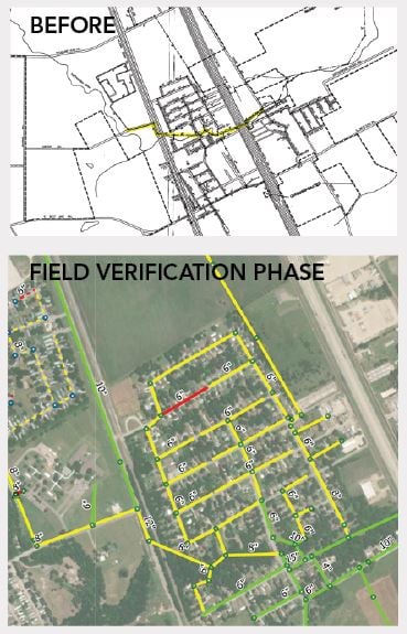 Offline paper map to GIS with pipeline size