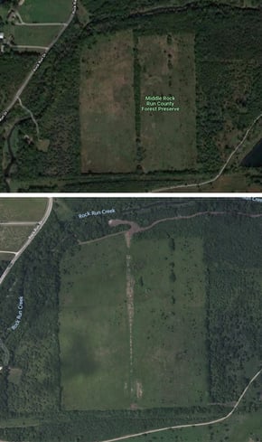 Before (top) and after (bottom) views of the prairie unification